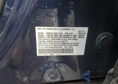 2017 Honda Pilot Exl from USA, damaged, VIN 5FNYF6H52HB032708
